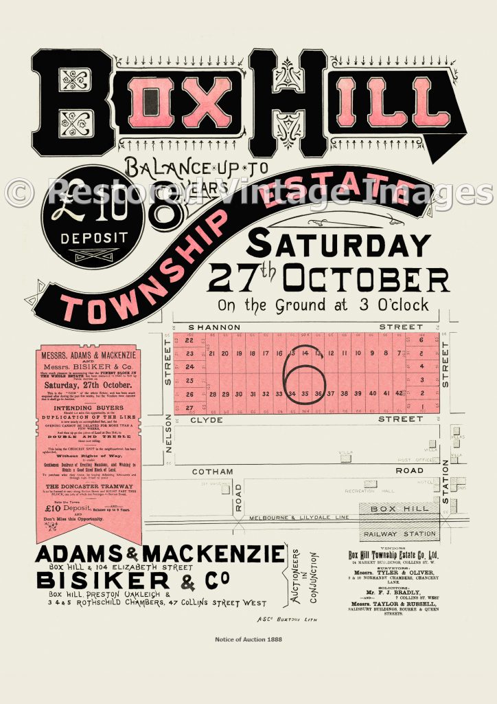 Box Hill Township Estate 27th October 1888 Box Hill Restored