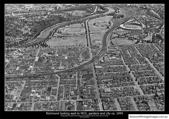 Richmond looking back to MCG 1945 - Restored Vintage Images