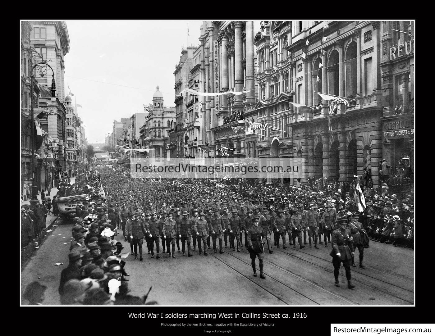 Soldiers In Collins Street WW1