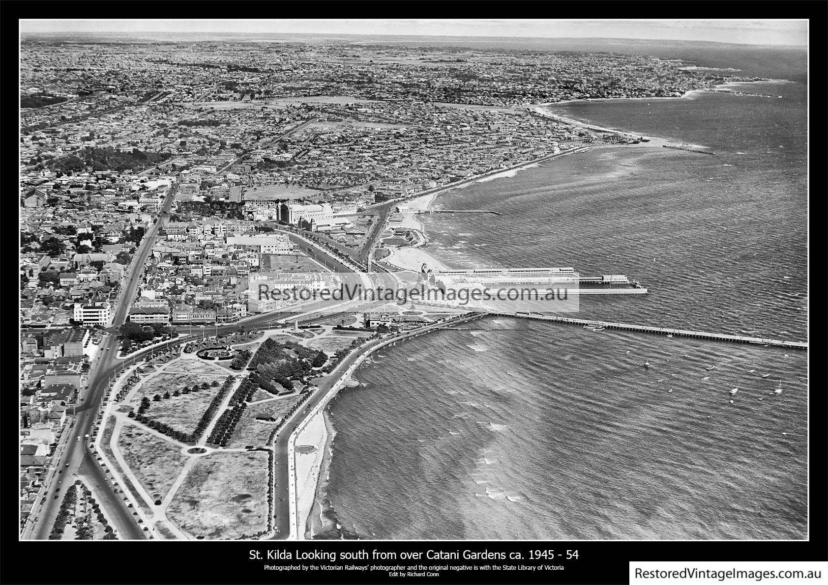 St KIlda Aerial Looking South From Above Catani Gardens 1945-1954