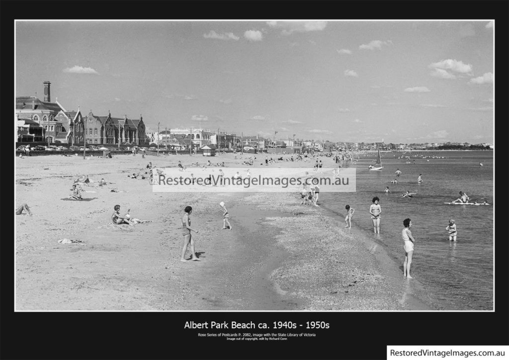 Albert Park Beach 1940 - 50 - Restored Vintage Images