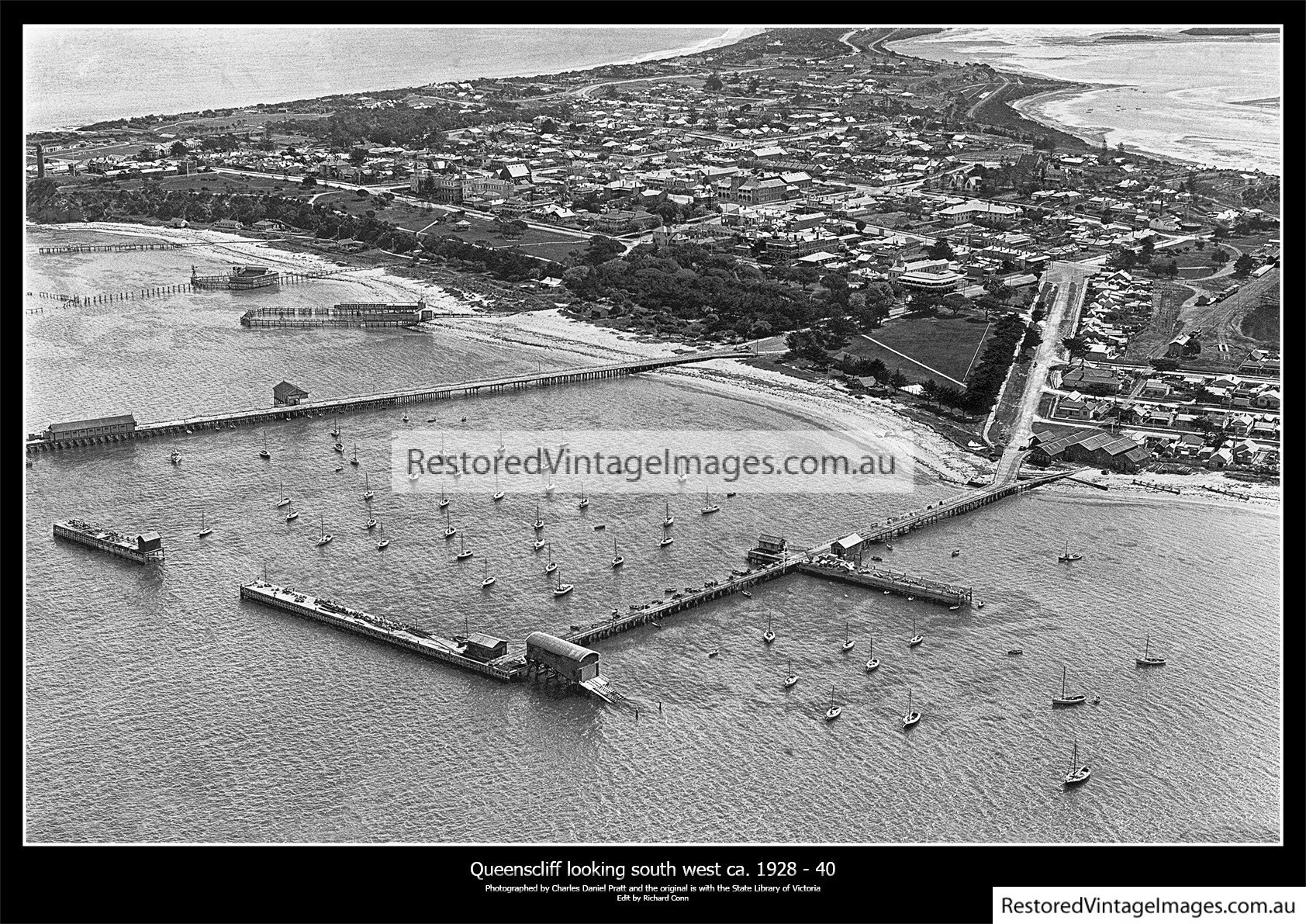 Aerial Of The Queenscliff Piers And Town 1928-40
