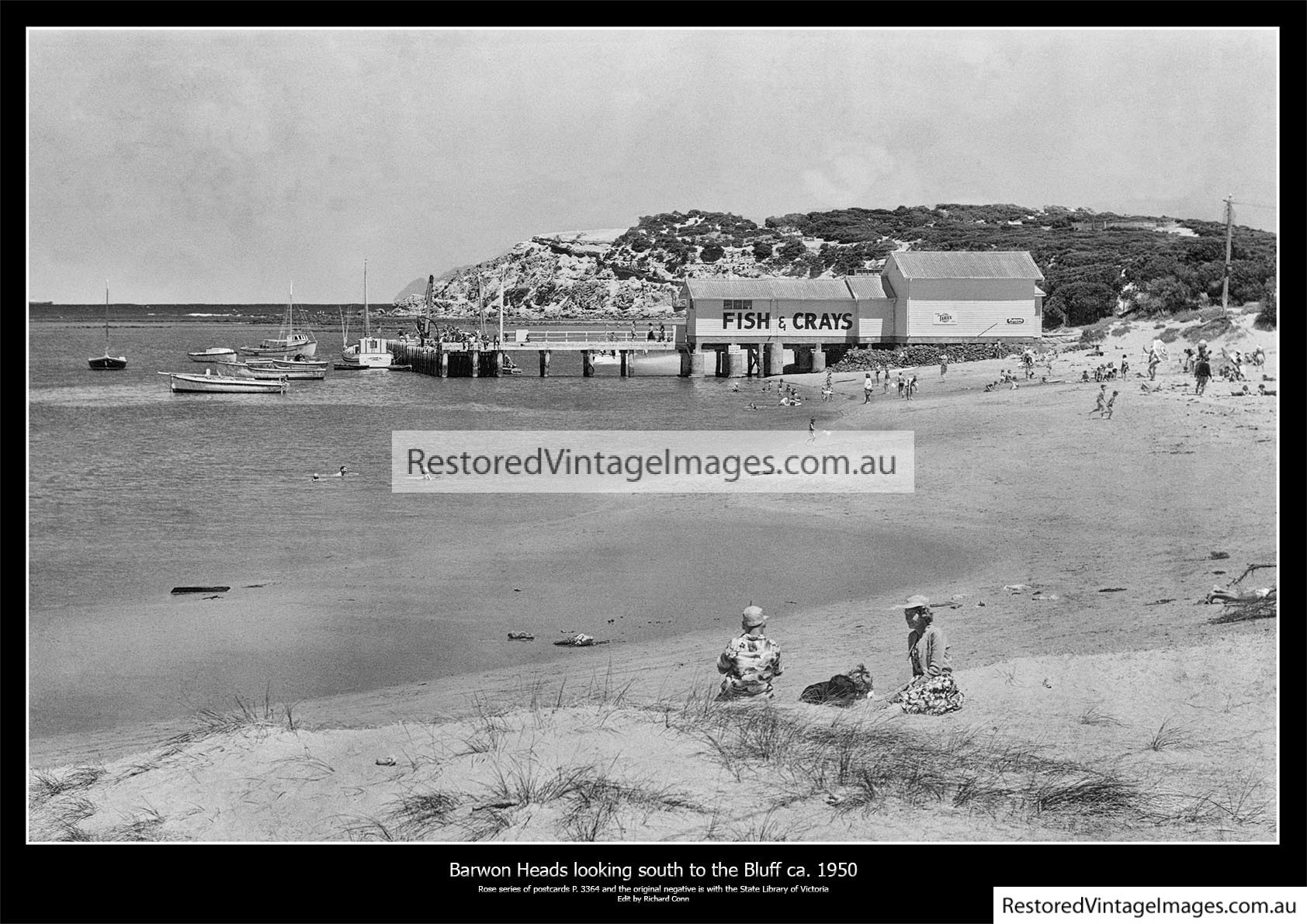 Barwon Heads, Looking South From The Bridge Passed The Kiosk To The Bluff Ca. 1950