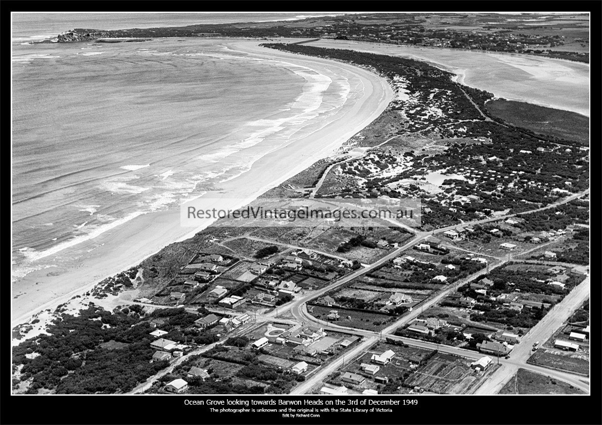 Ocean Grove Aerial Looking West To Barwon Heads 1949