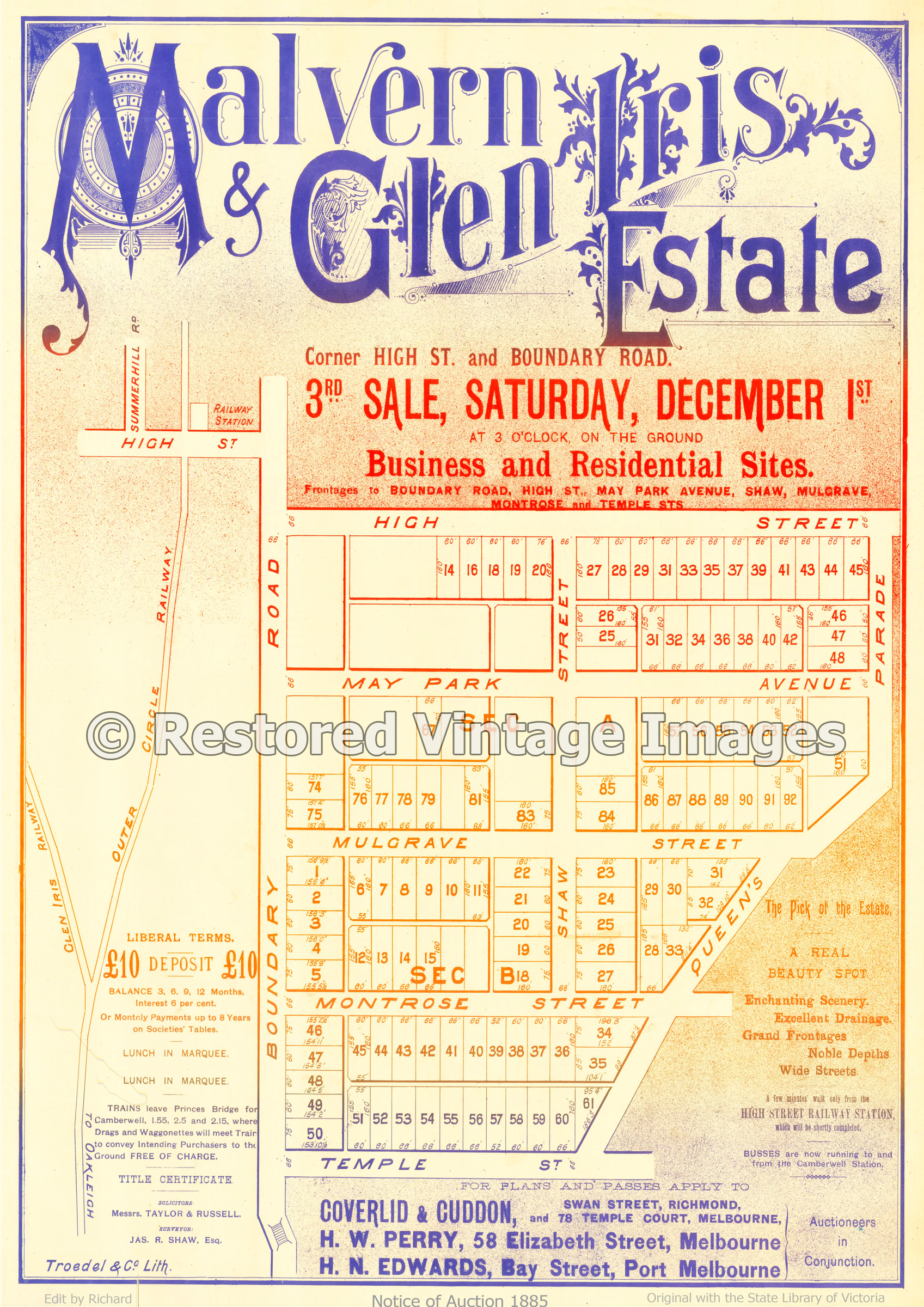 Malvern & Glen Iris Estate 1st Of December 1885 – Ashwood
