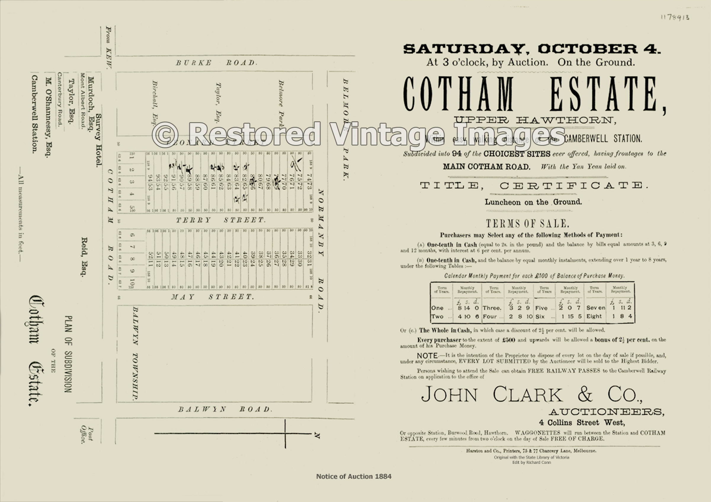 Cotham Estate Upper Hawthorn 4th October 1884 – Deepdene