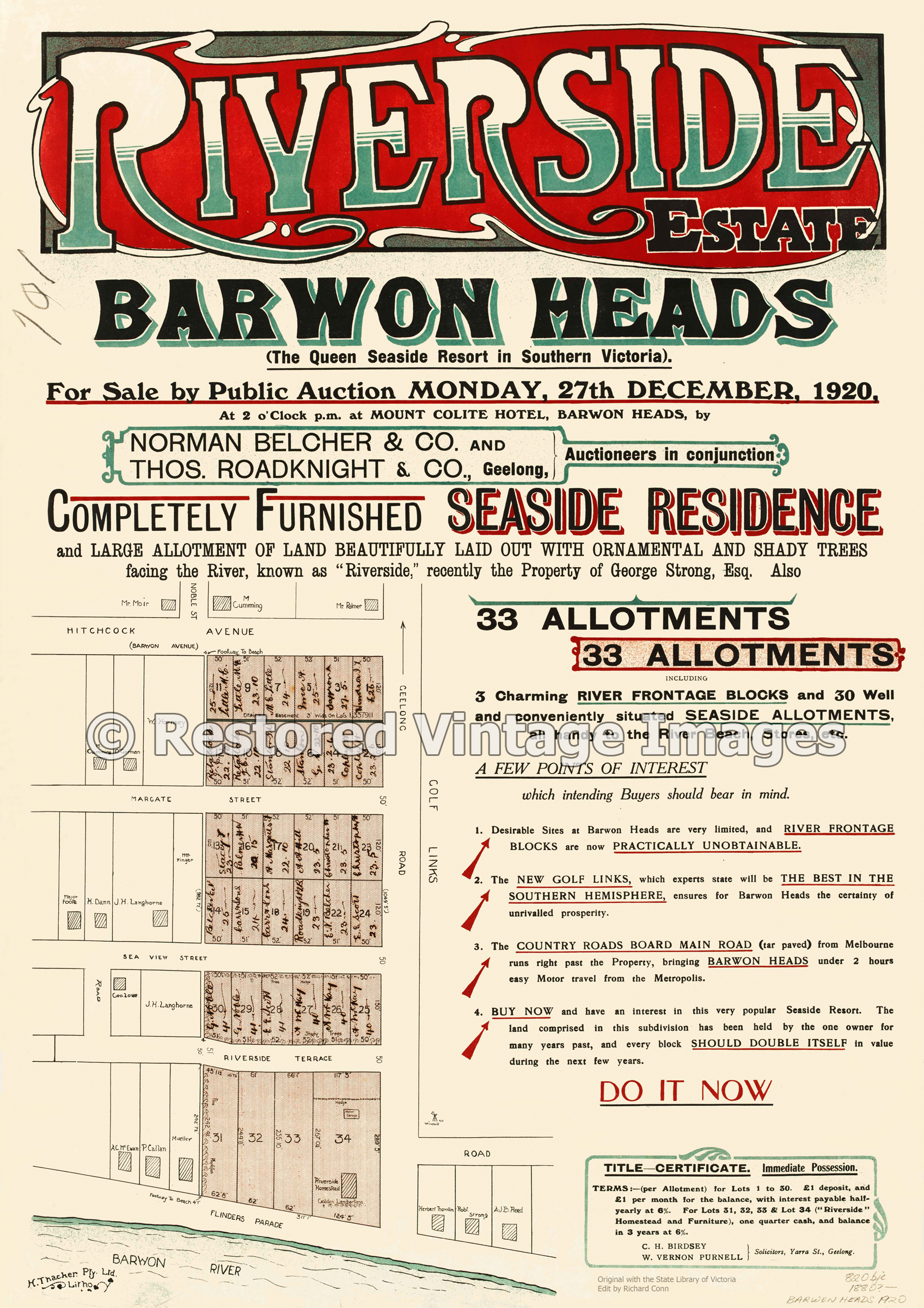 Riverside Estate 27th December 1920 – Barwon Heads
