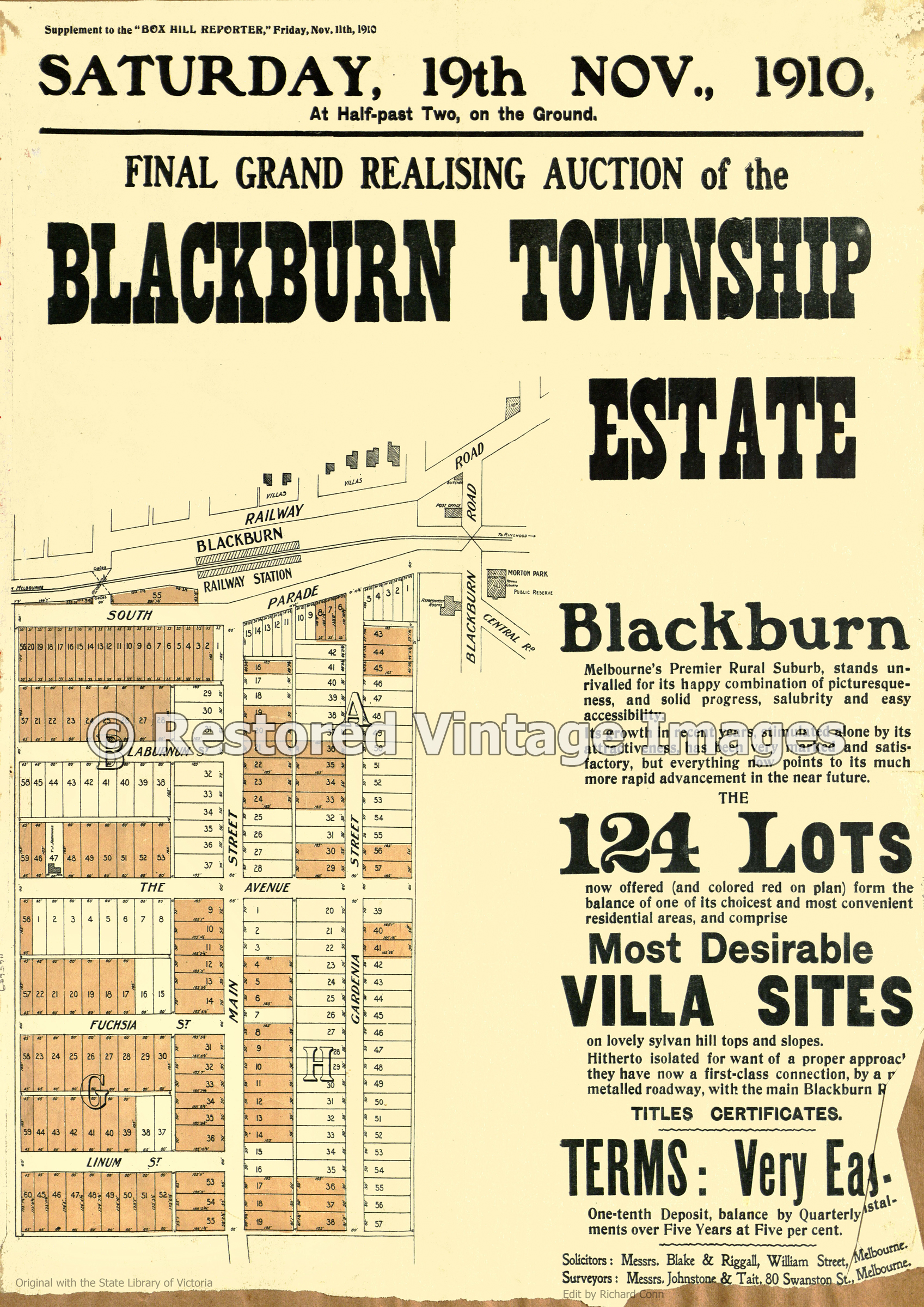 Blackburn Township Estate 19th November 1910 – Blackburn