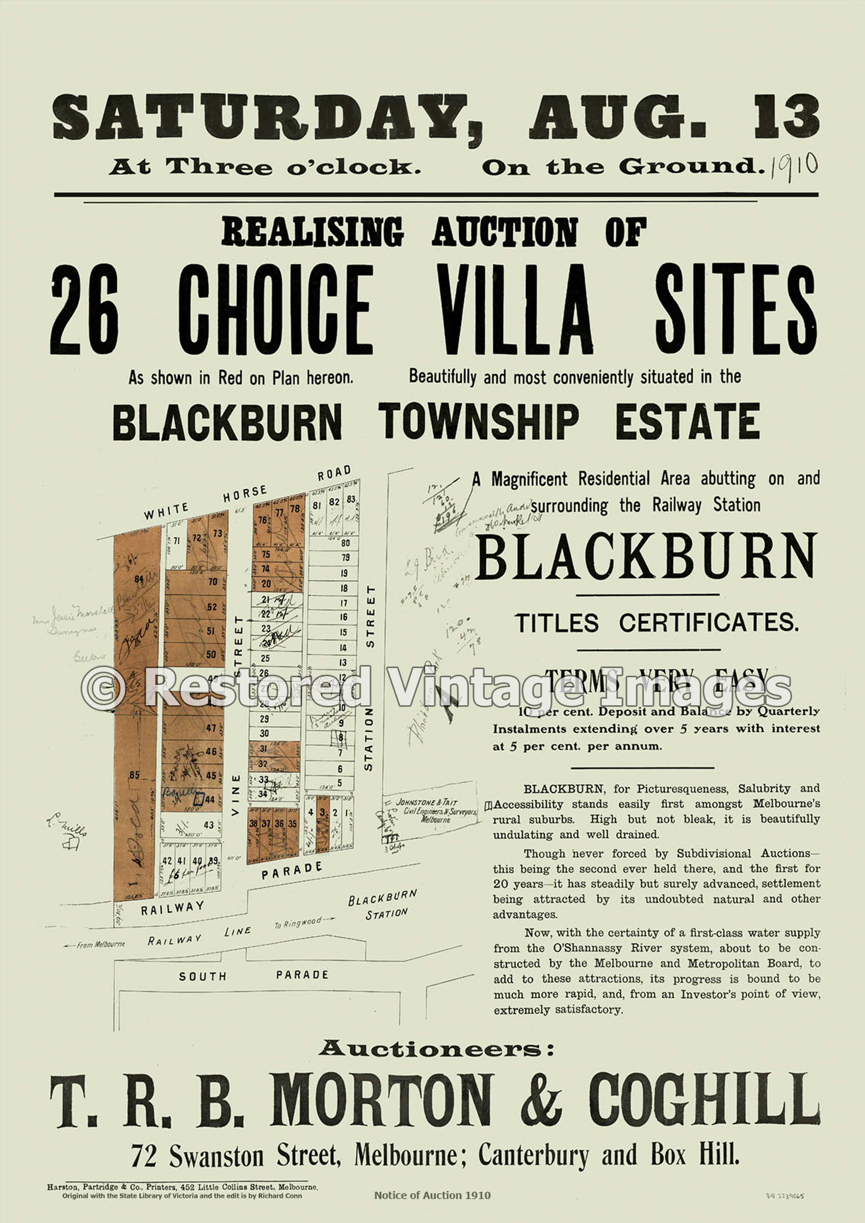 Blackburn Township Estate 13th August 1910 – Blackburn