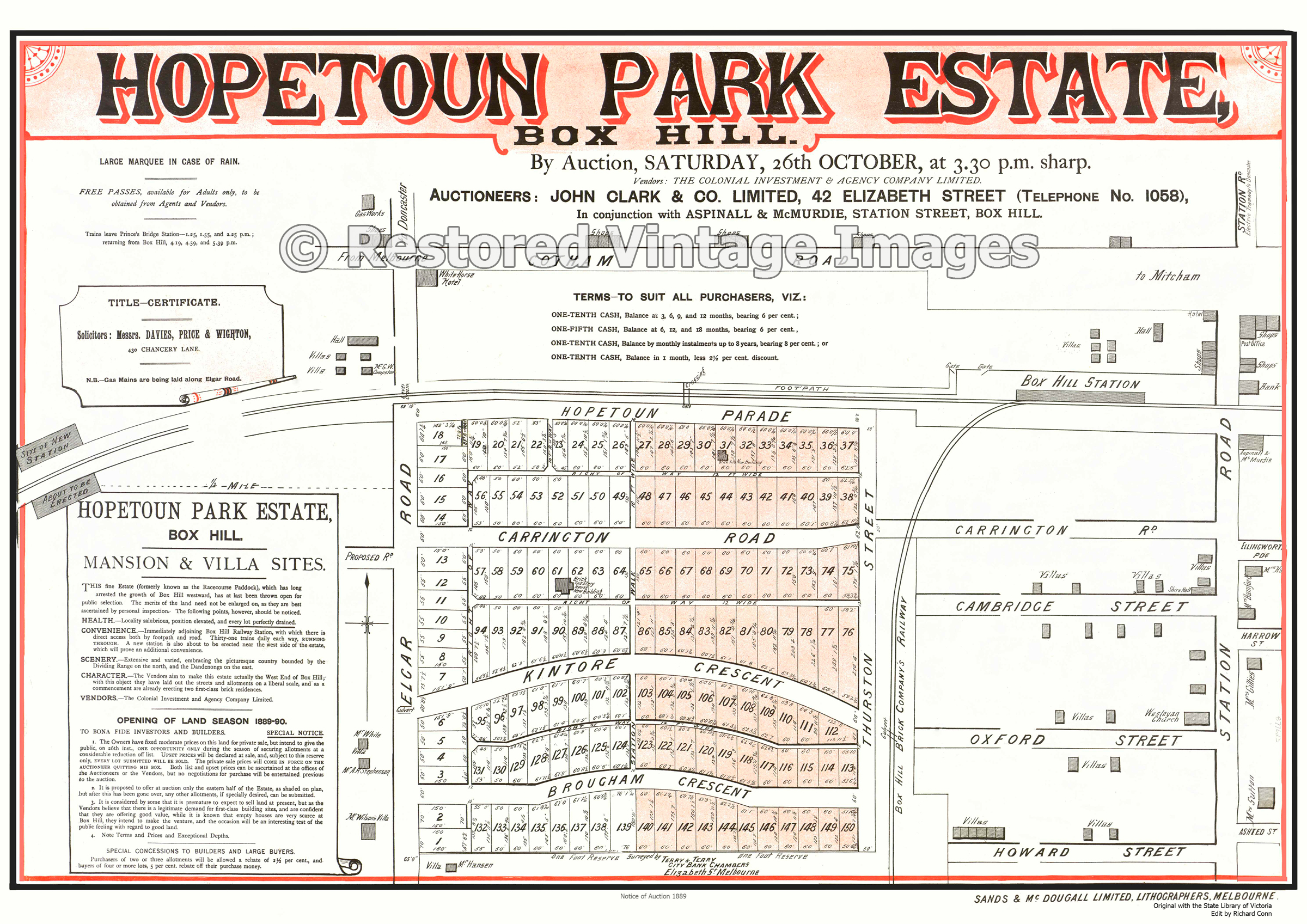 Hopetoun Park Estate 26th October 1889 – Box Hill