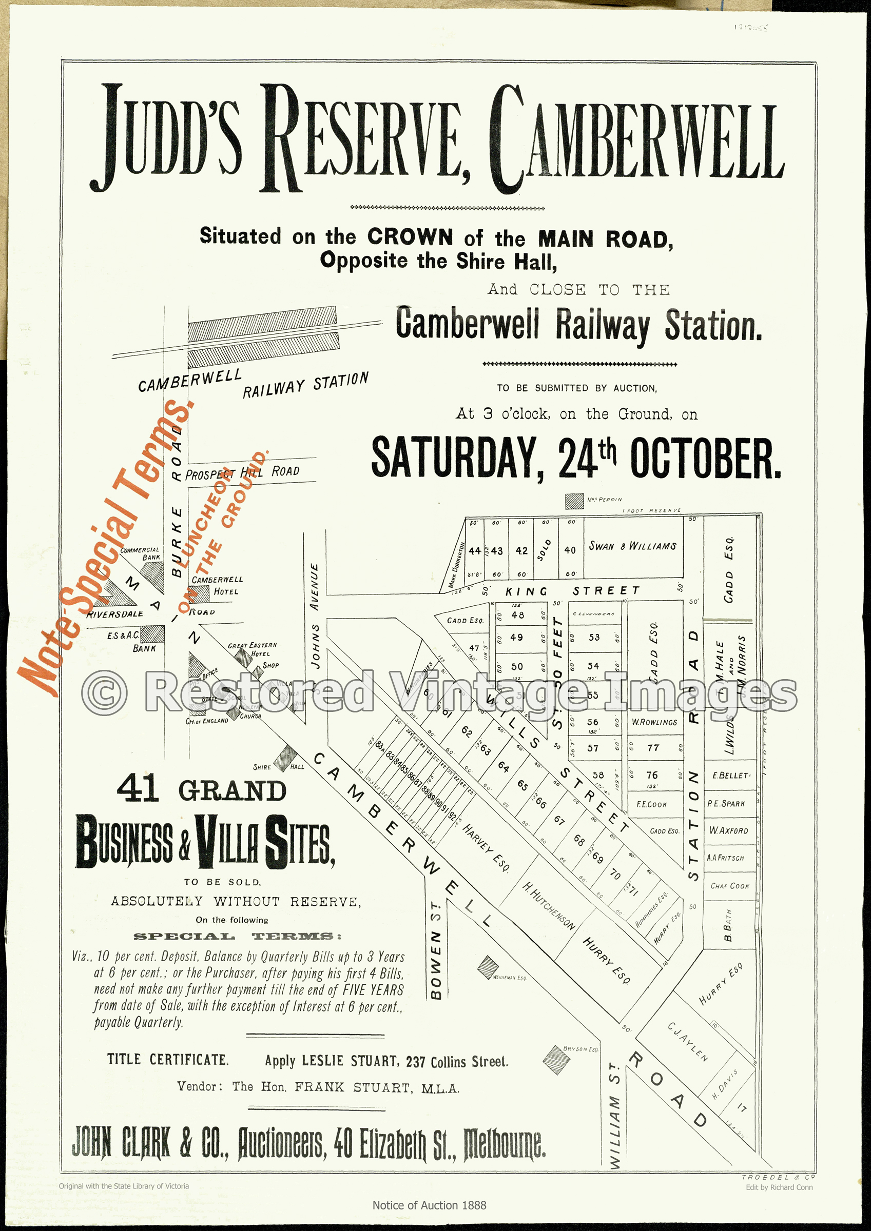 Judd’s Reserve 24th October 1888 – Camberwell
