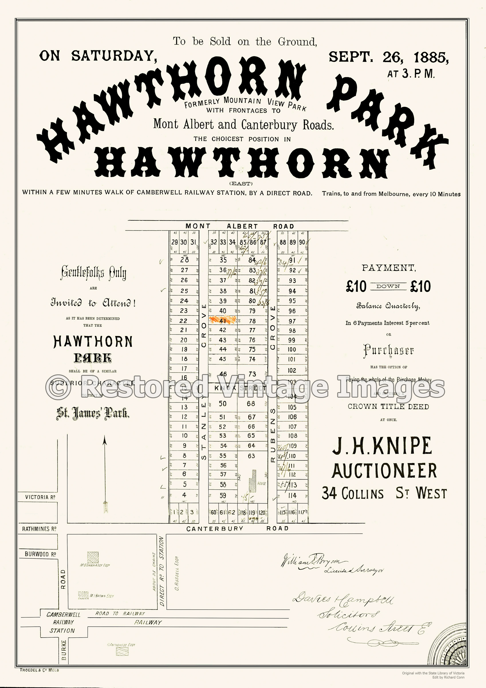 Hawthorn Park Hawthorn 1885 – Canterbury