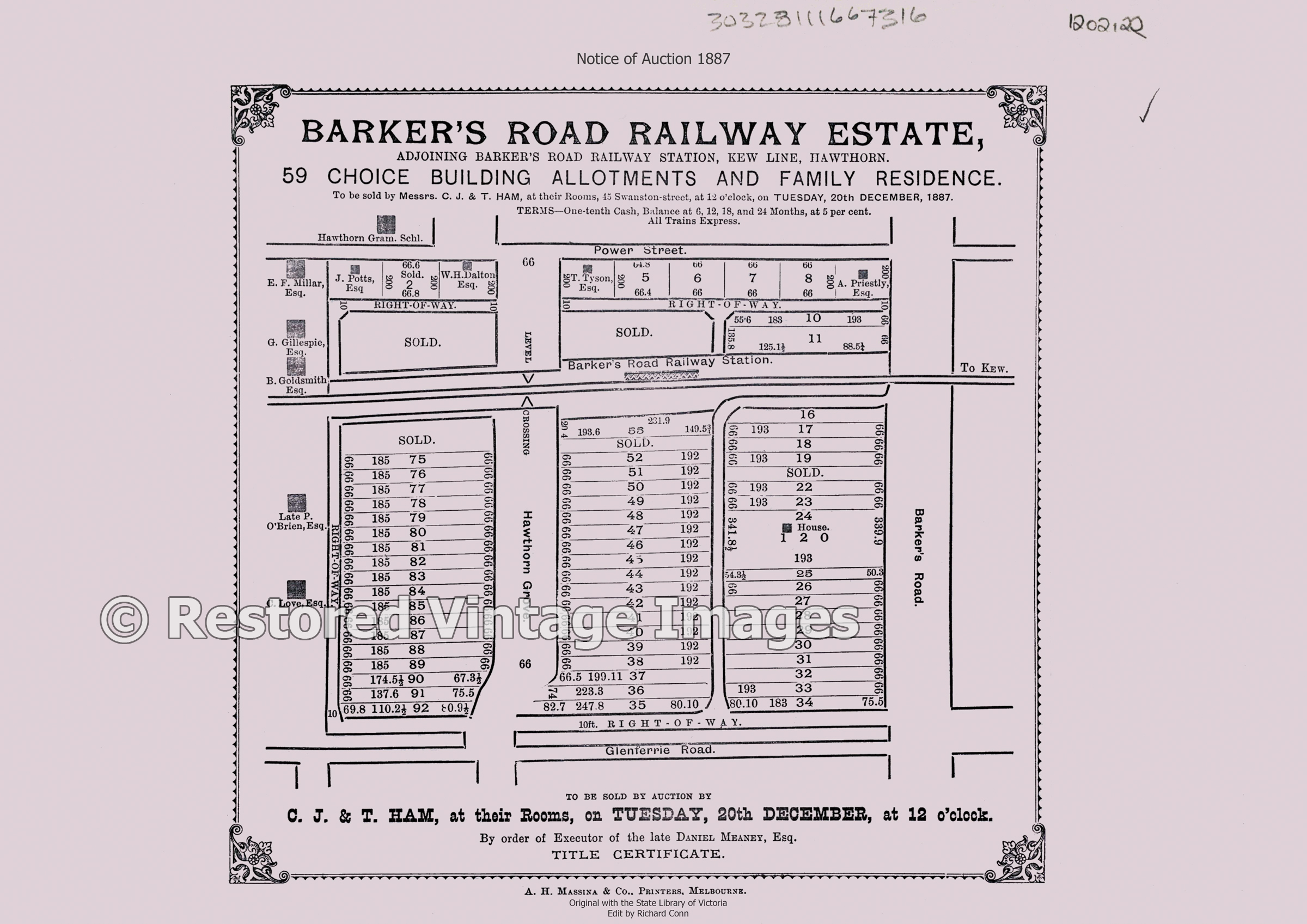 Barker’s Road Railway Reserve 1887 – Hawthorn