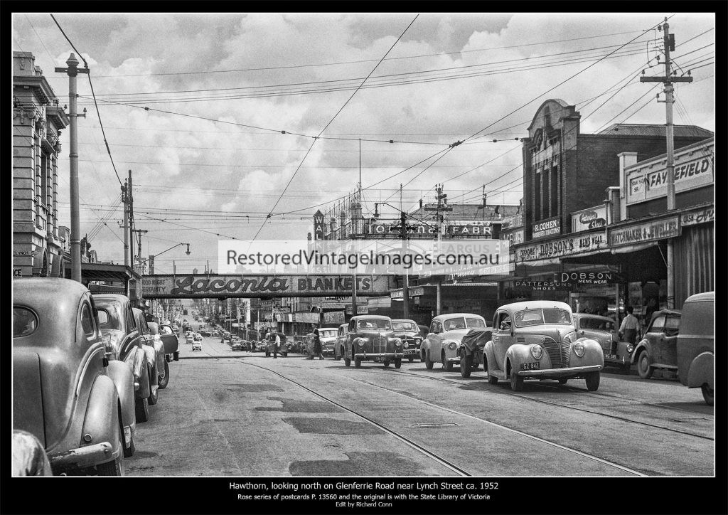 Hawthorn, looking north on Glenferrie Road ca. 1952 Restored Vintage
