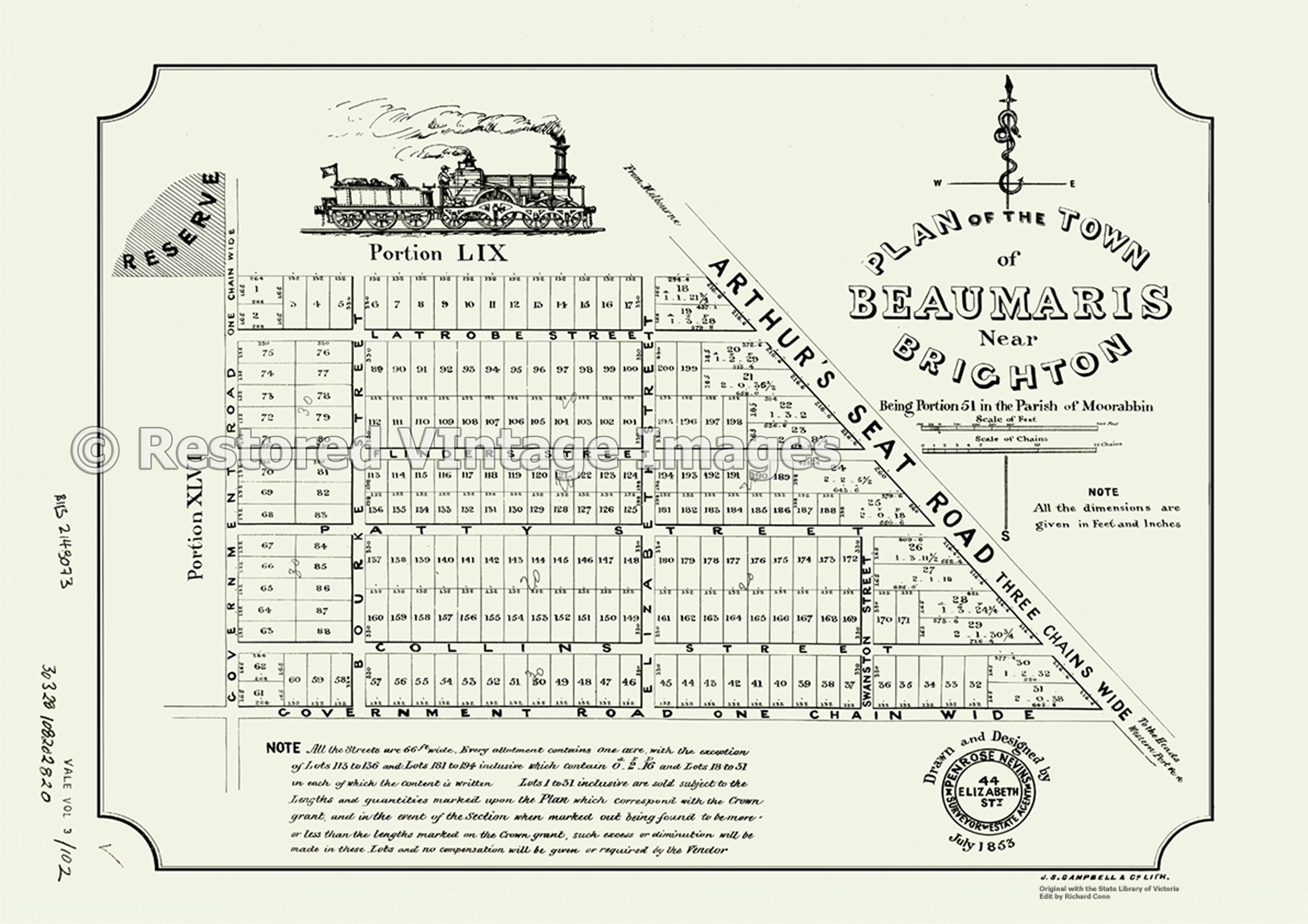 Plan Of The Town Of Beaumaris 1853 – Mentone