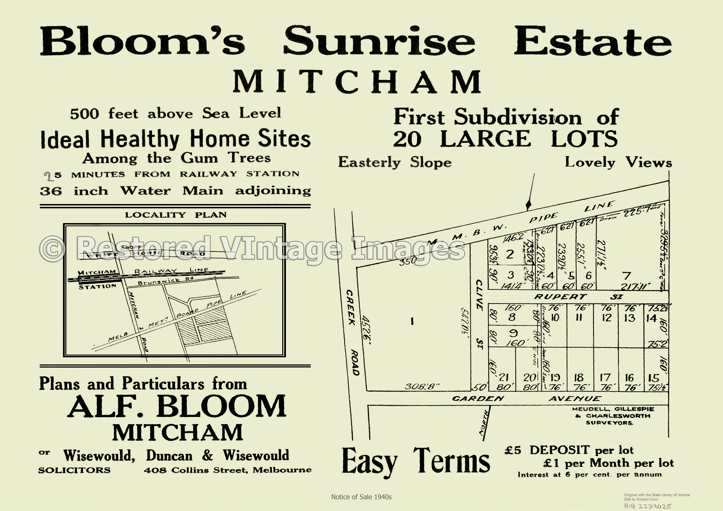 Bloom’s Sunrise Estate 1940s Mitcham