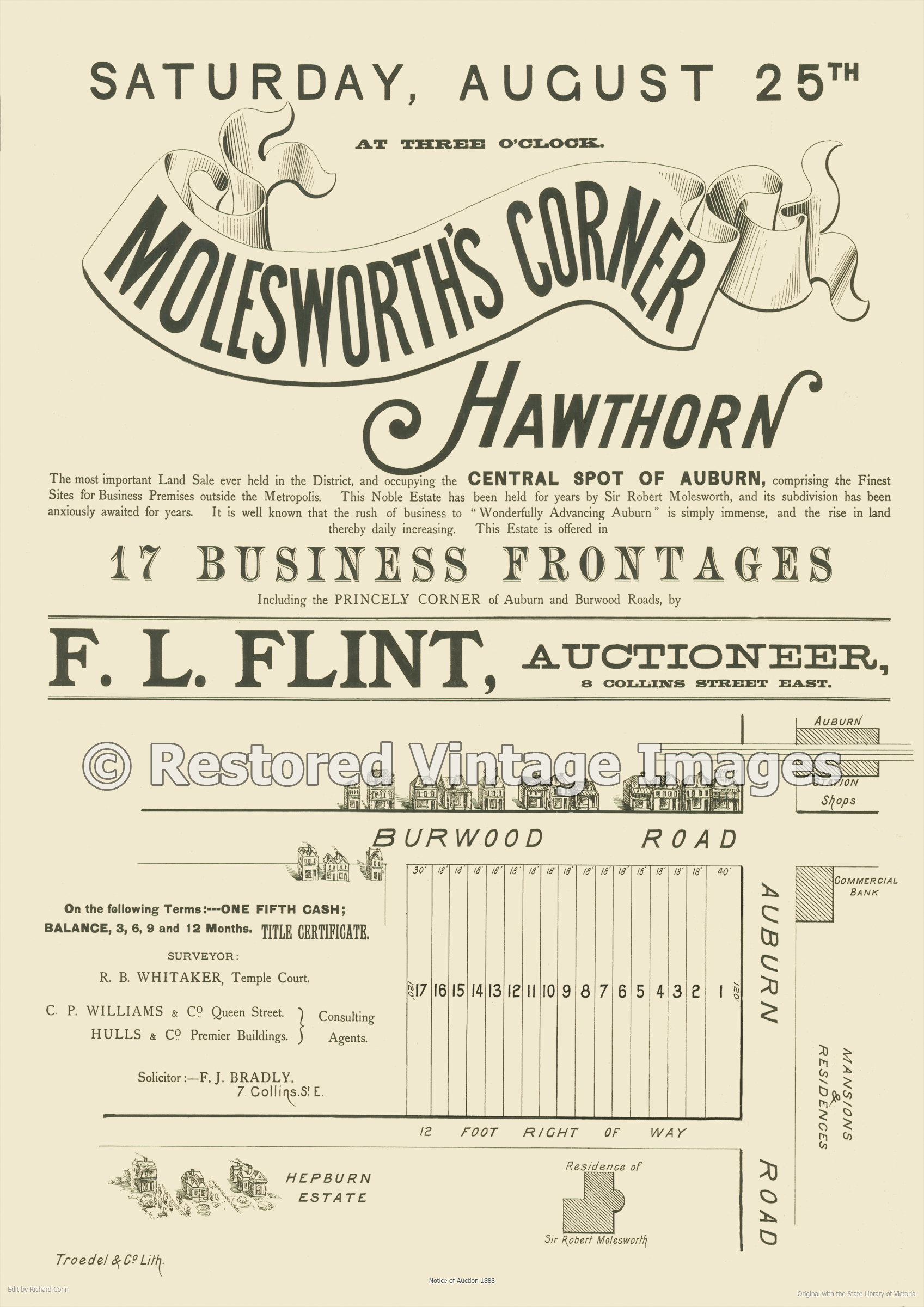 Molesworth’s Corner 25th August 1888 – Hawthorn