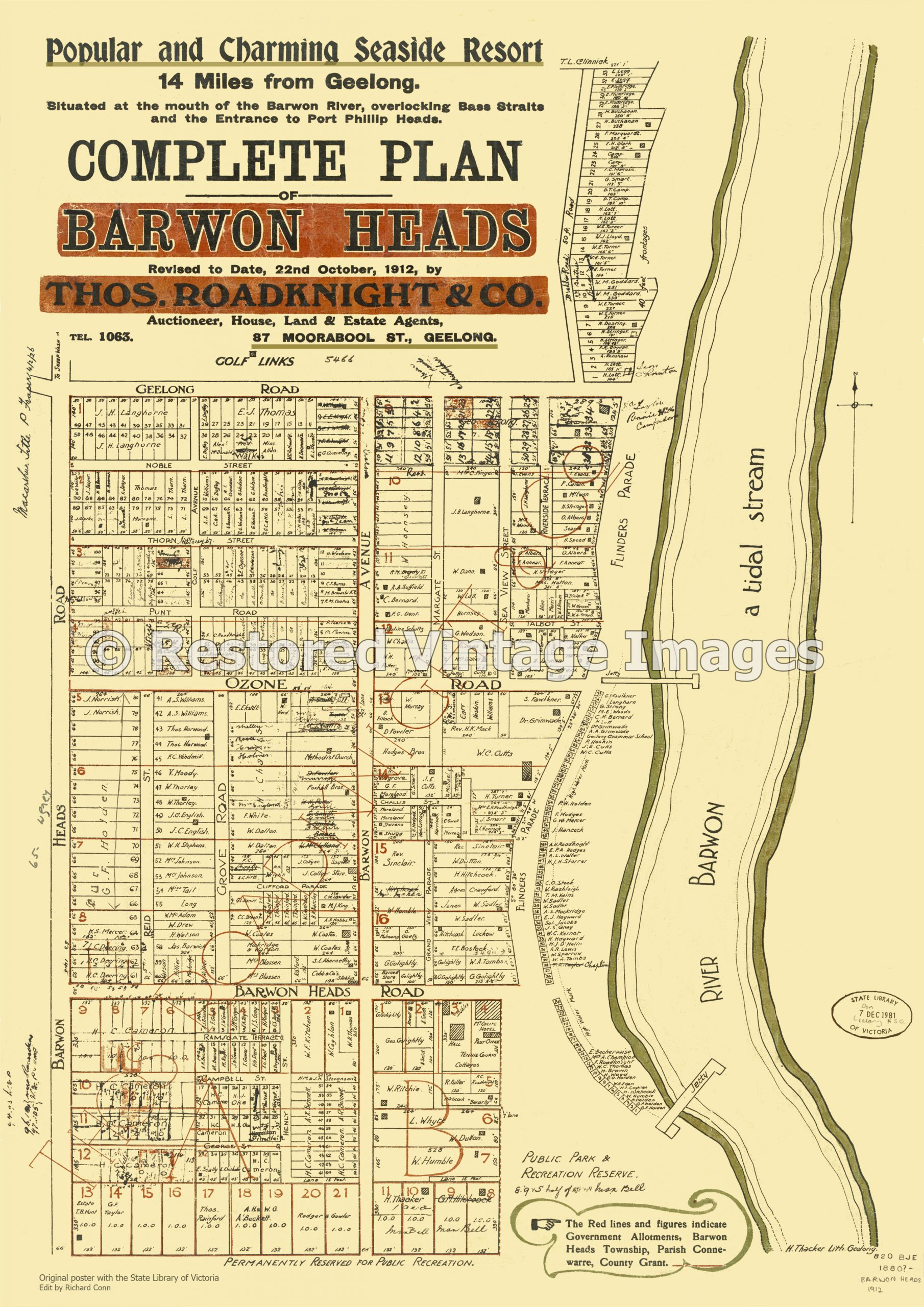 Barwon Heads, Complete Plan 22nd October 1912 – Barwon Heads