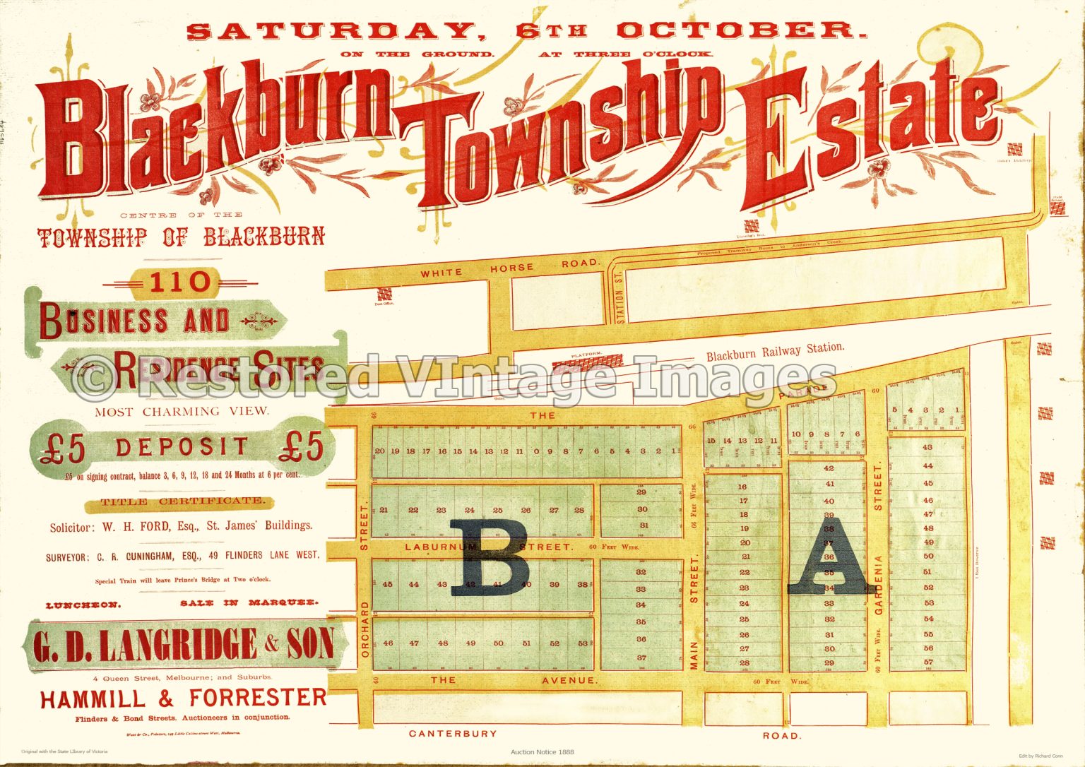 Blackburn Township Estate 6th October 1888 Blackburn Restored