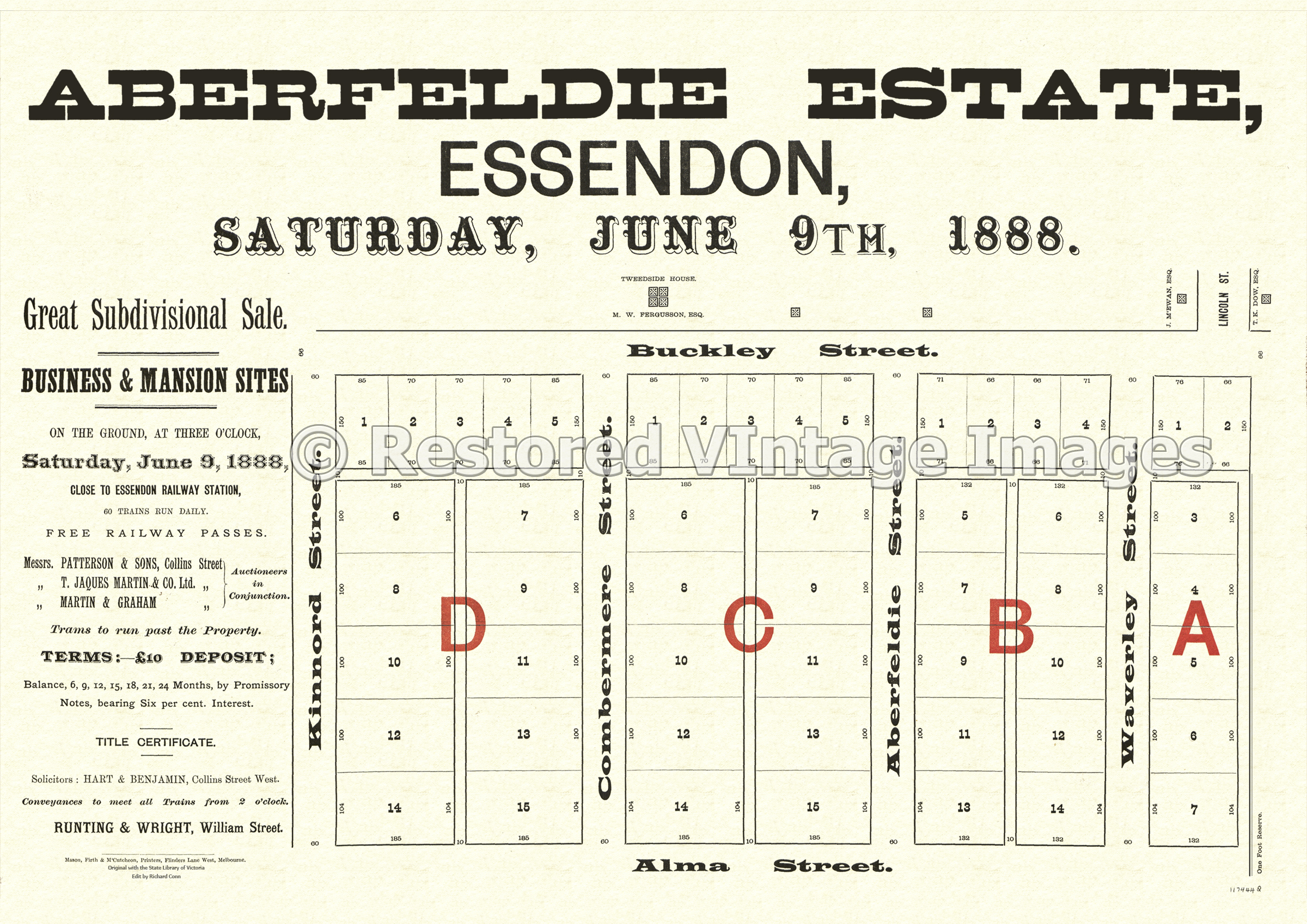 Aberfeldie Estate Essendon 9th June 1888 – Aberfeldie