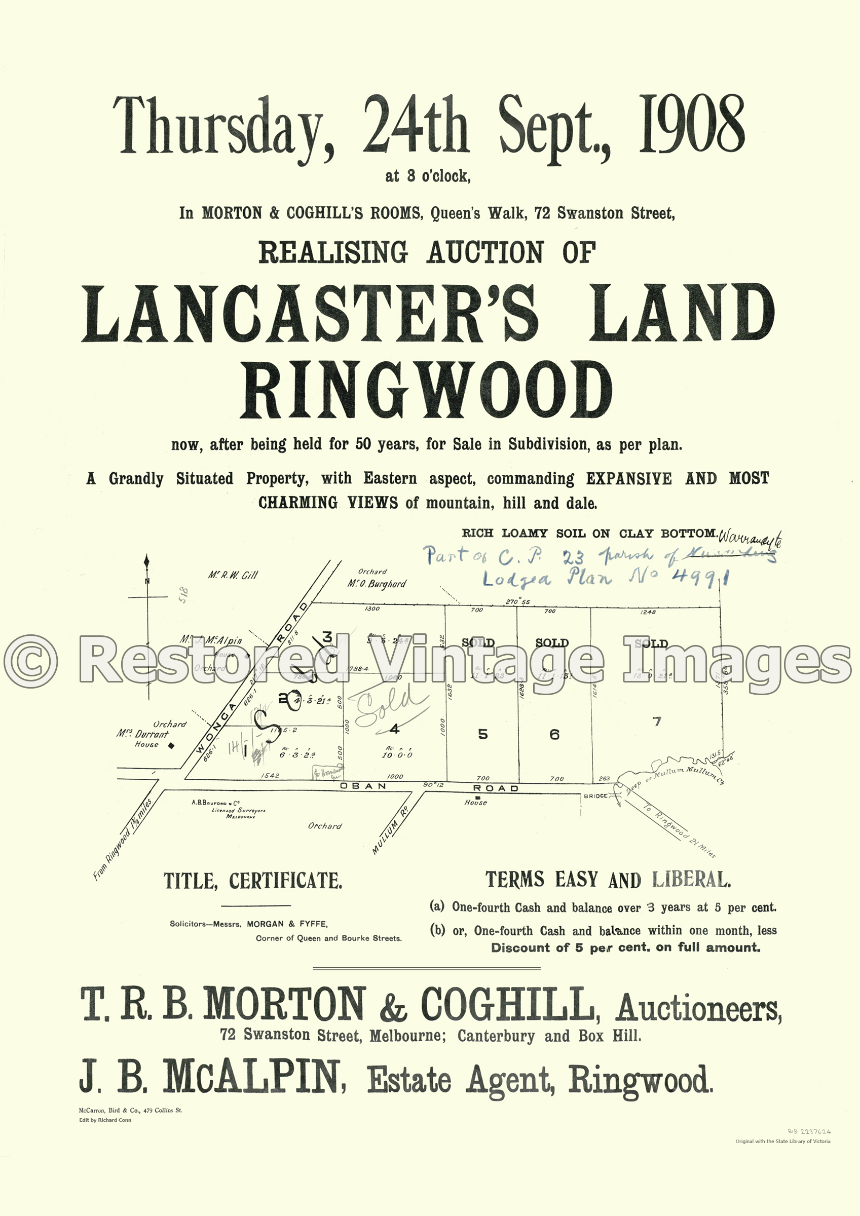 Lancaster’s Land Ringwood 24th September 1908 – Ringwood