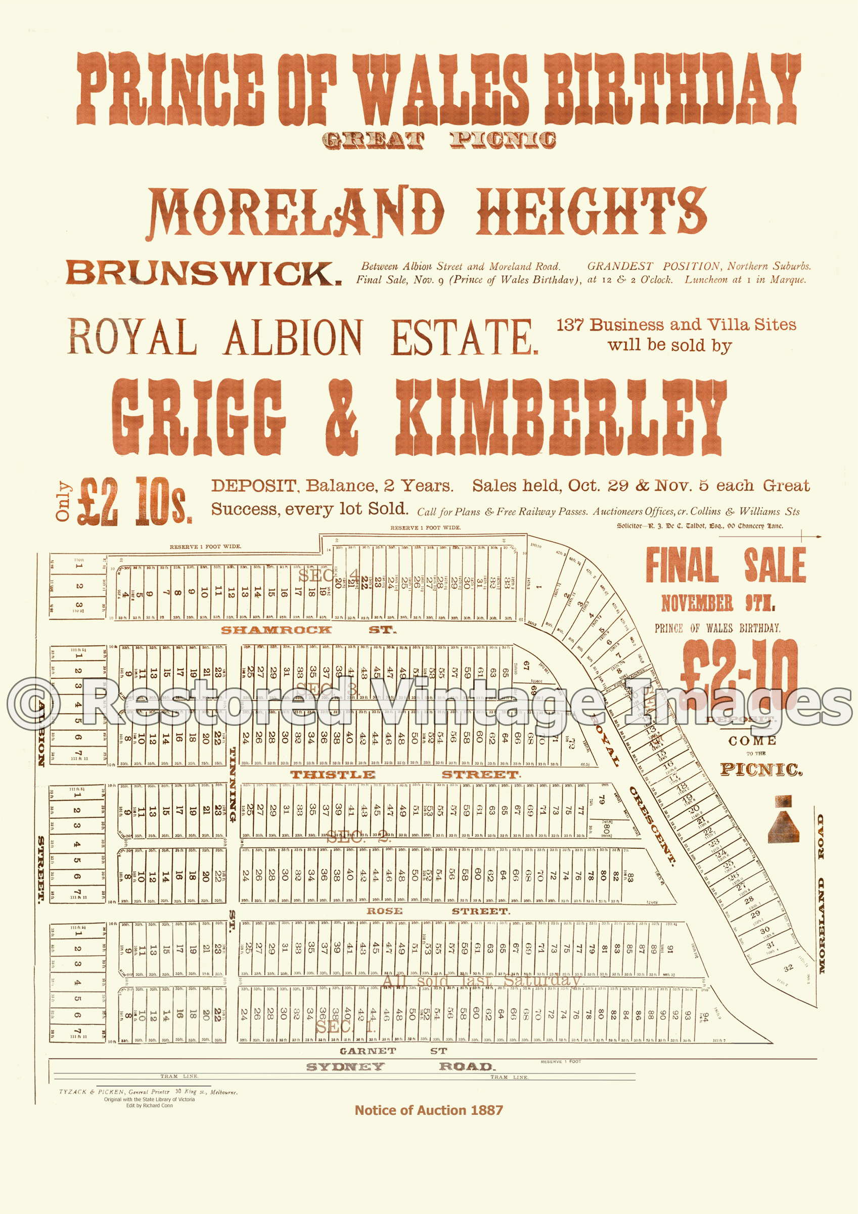 Royal Albion Estate Moreland Heights 9th November 1887 – Brunswick