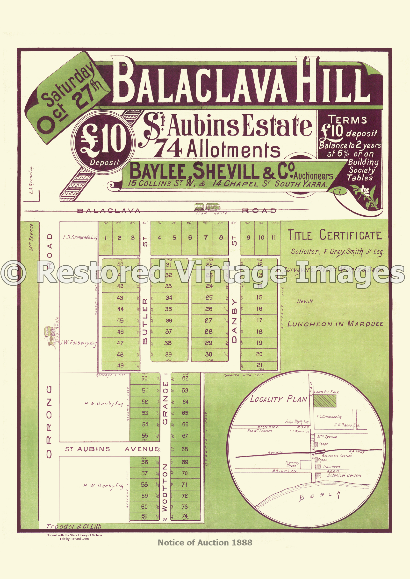 St Aubins Estate Balaclava Hill 27th October 1888 – Caulfield North