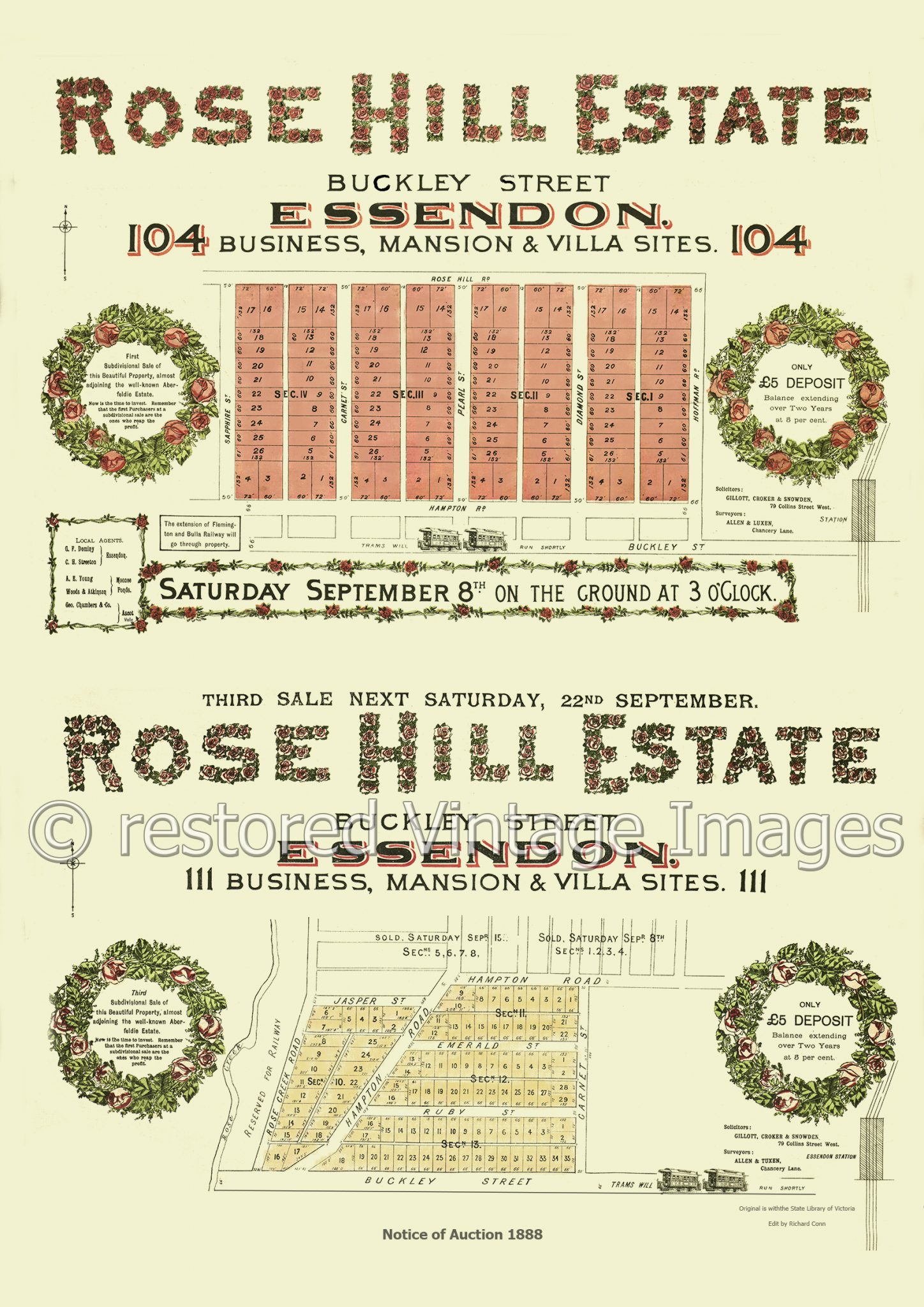 Rose Hill Estate, 8th & 22nd September 1888 Essendon West Restored