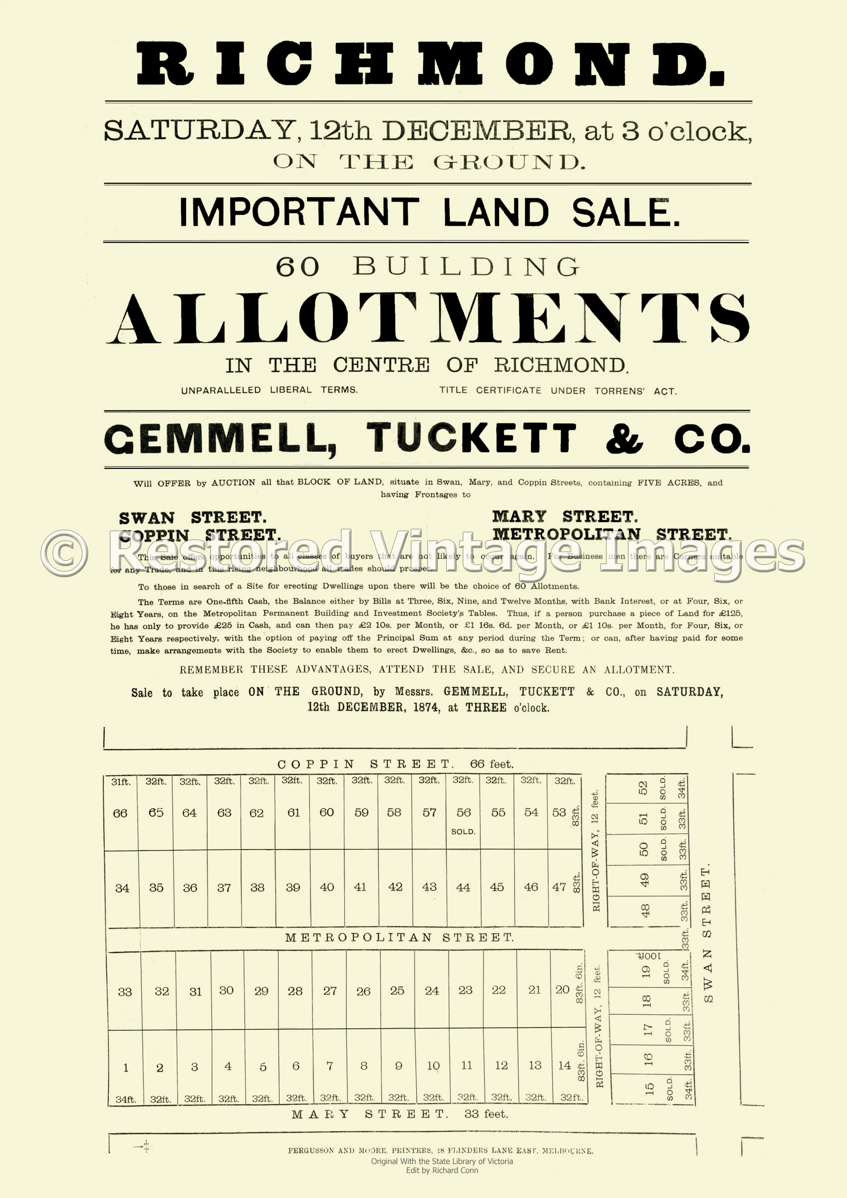 Richmond Allotments 12th December 1874 – Richmond