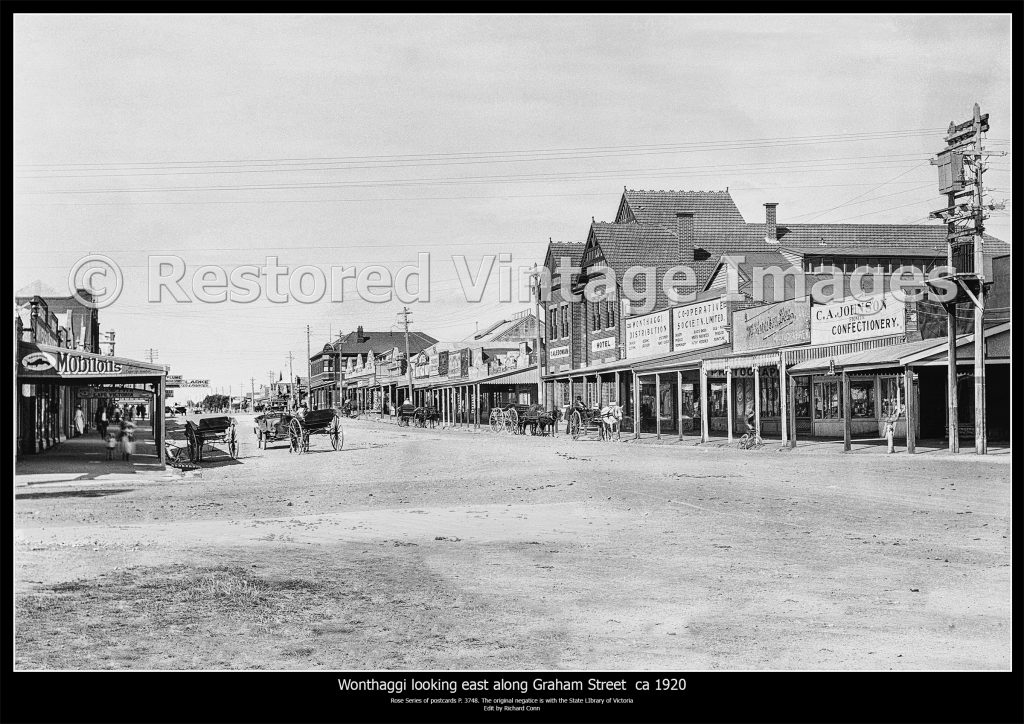 Wonthaggi looking east along Graham Street from Billson Street ca. 1920