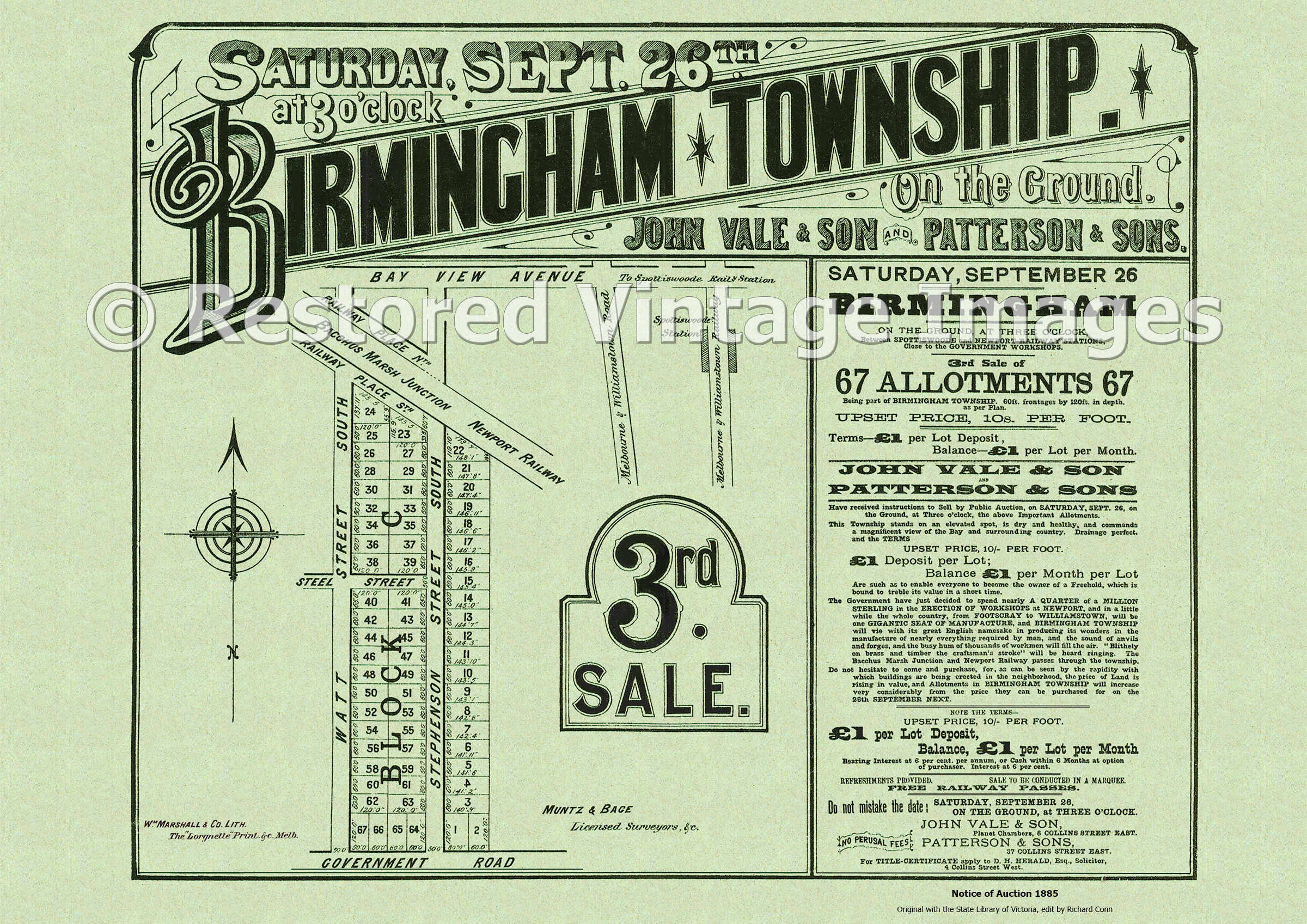 Birmingham Township 3rd Sale 26th September 1885 – South Kingville