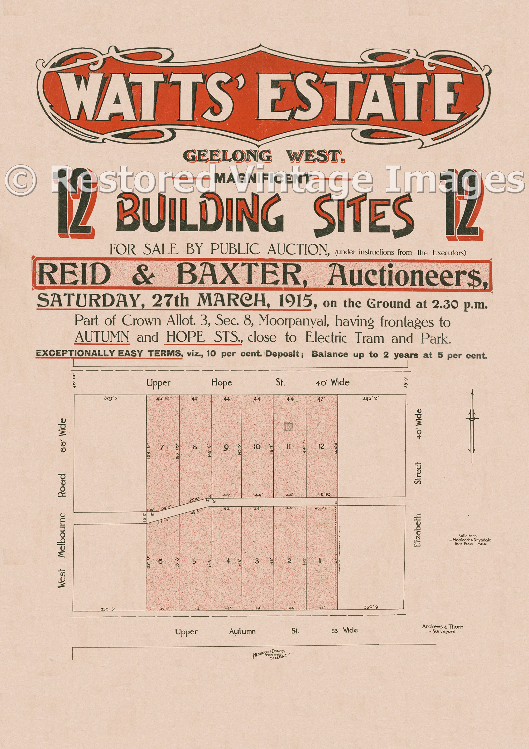 Watts’ Estate 27th March 1915 – Geelong West