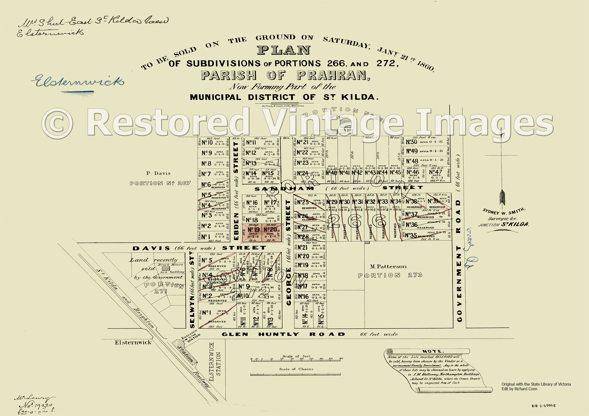 Portions 266 And 272 Parish Of Prahran 21st January 1860 – Elsternwick